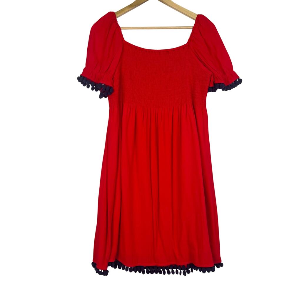 Sts Sail To Sable Red Smocked Flutter Sleeve Pom … - image 2